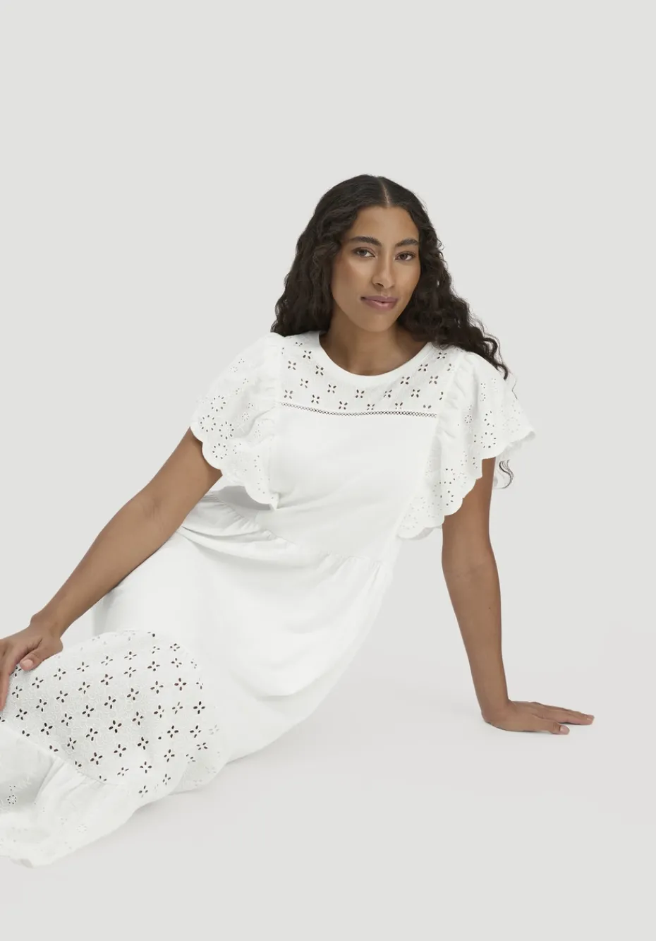 hessnatur Bohemian Jersey Kleid Midi Relaxed aus reiner Bio-Baumwolle von naturweiss New