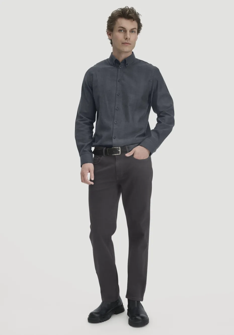 hessnatur Flanell Hemd Regular aus Bio-Baumwolle mit TENCEL™ Lyocell von anthrazit New