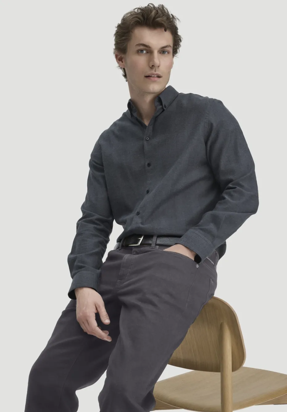hessnatur Flanell Hemd Regular aus Bio-Baumwolle mit TENCEL™ Lyocell von anthrazit New