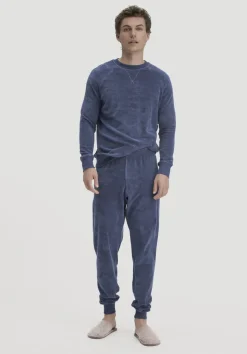hessnatur Frottee Schlafhose PURE COTTON aus reiner Bio-Baumwolle von indigo blau Discount