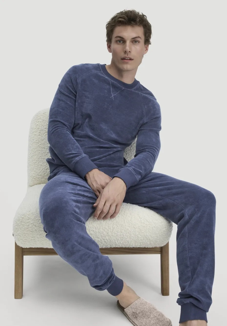 hessnatur Frottee Schlafhose PURE COTTON aus reiner Bio-Baumwolle von indigo blau Discount