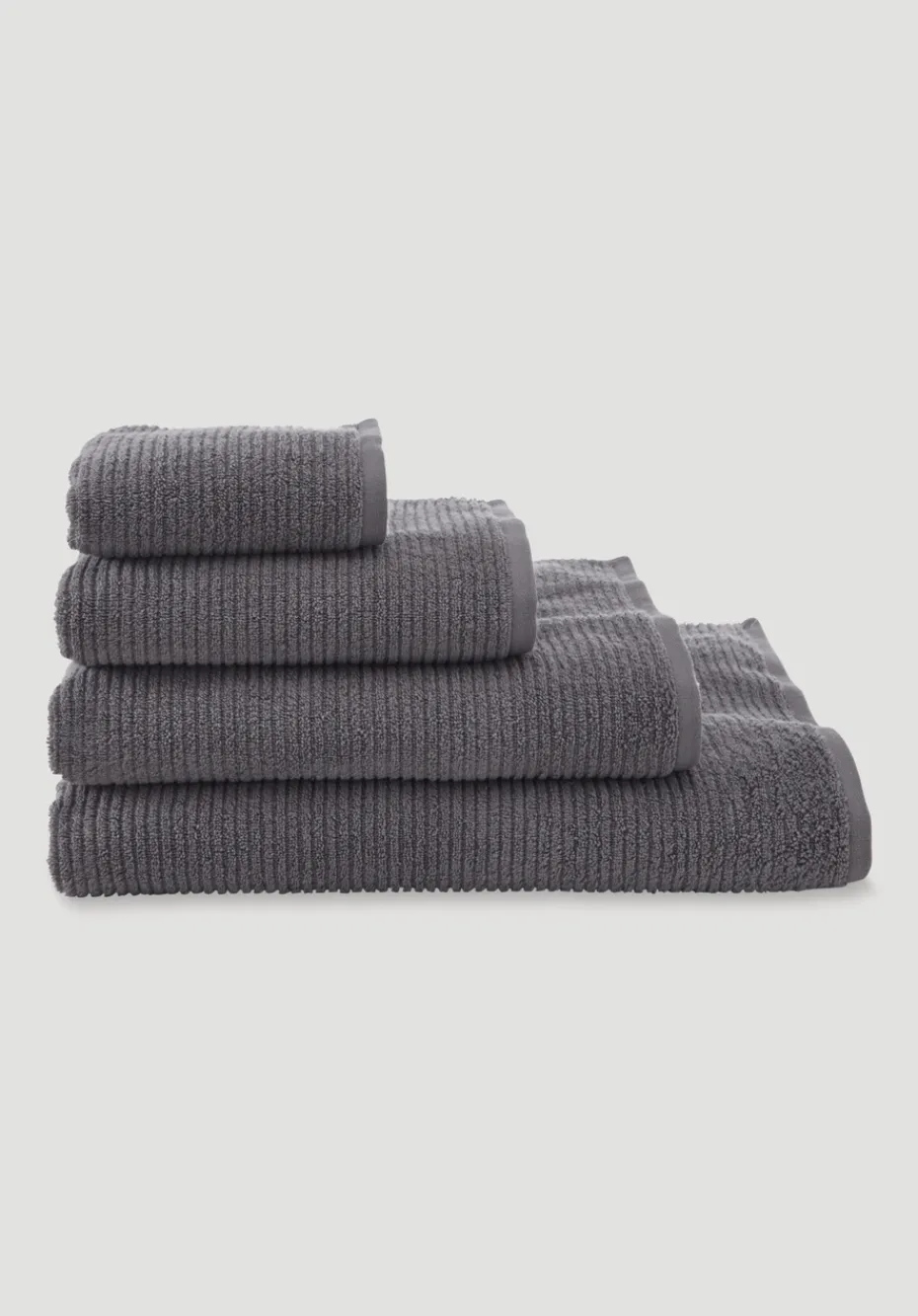 hessnatur Frottier Handtuch Rippstruktur aus reiner Bio-Baumwolle von anthrazit Clearance