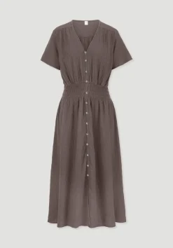 hessnatur Gewebe Kleid mit Taillierung Midi aus reiner Bio-Baumwolle von mocca Online