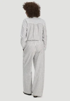 hessnatur Gewebe Streifen Hose Relaxed aus Leinen und Baumwolle von naturweiss