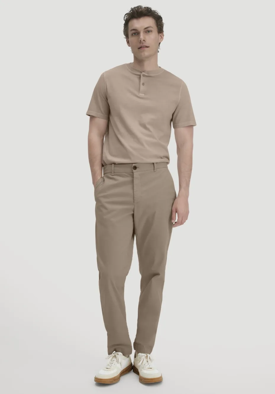hessnatur Heavy Jersey Henley Shirt Relaxed aus reiner Bio-Baumwolle von taupe Clearance