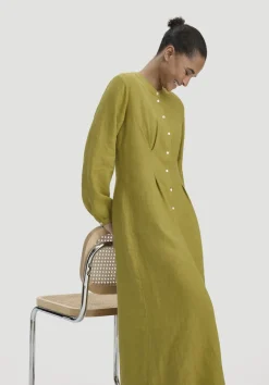 hessnatur Hemdblusenkleid mit Taillierung Maxi aus Bio-Baumwolle mit Leinen von sommermoos Online