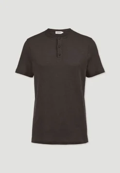 hessnatur Henley T-Shirt Regular aus Leinen und Bio-Baumwolle von kakao braun Outlet