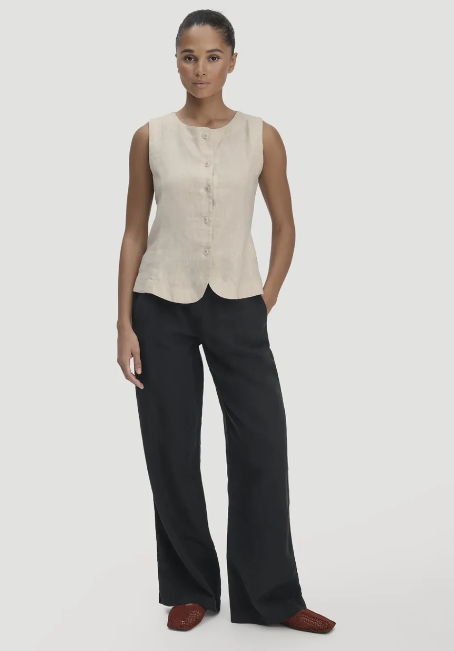 hessnatur Hose Wide Leg aus TENCEL™ Lyocell mit Leinen von schwarz Hot