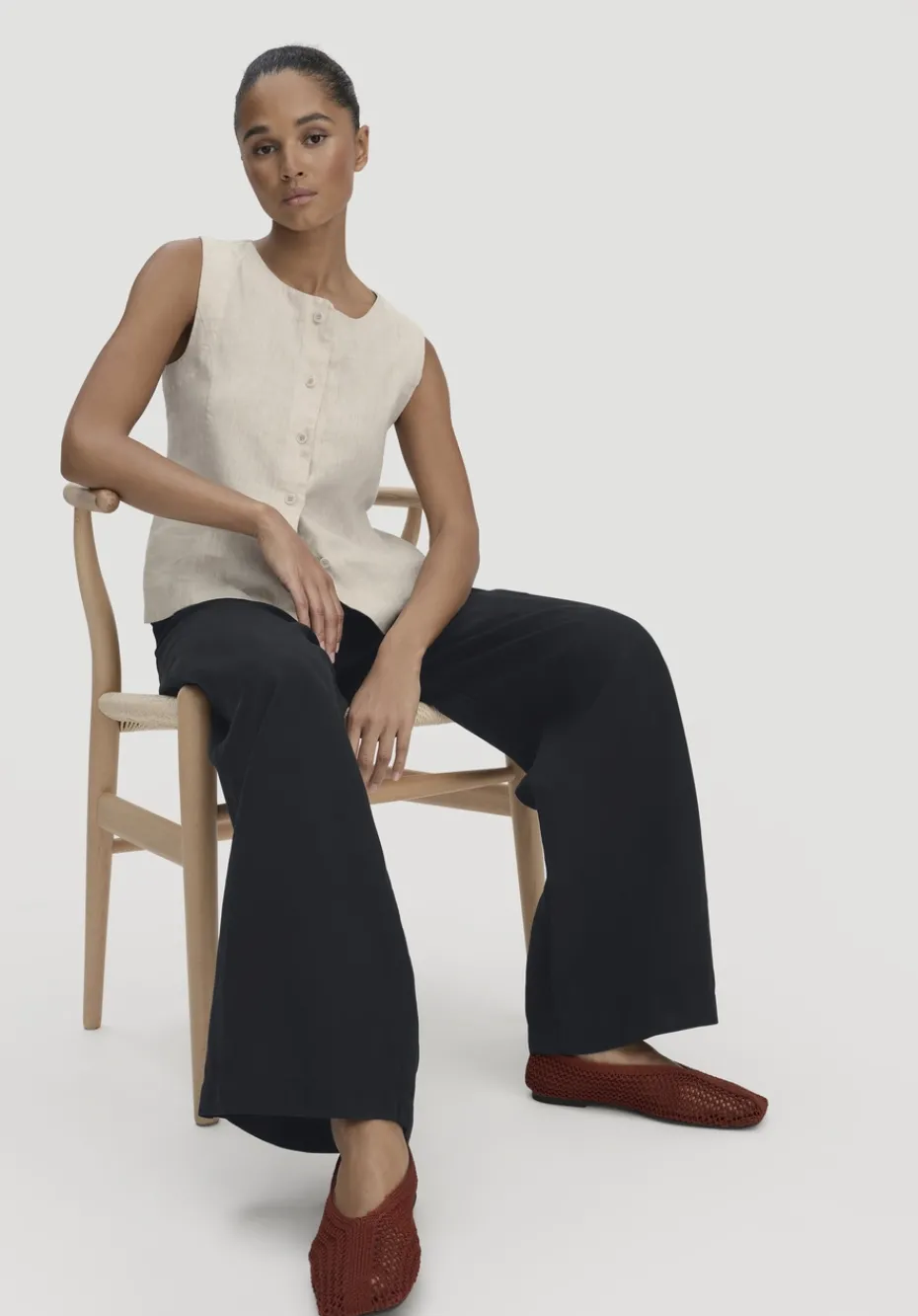 hessnatur Hose Wide Leg aus TENCEL™ Lyocell mit Leinen von schwarz Hot