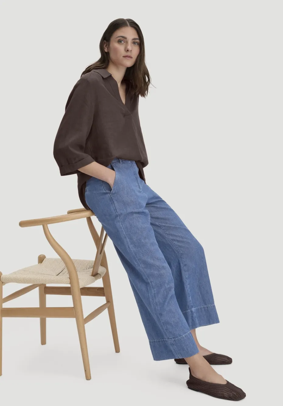 hessnatur Jeans ENNELIE Culotte Wide Leg aus Bio-Baumwolle mit TENCEL™ Lyocell und Leinen von medium blue Sale