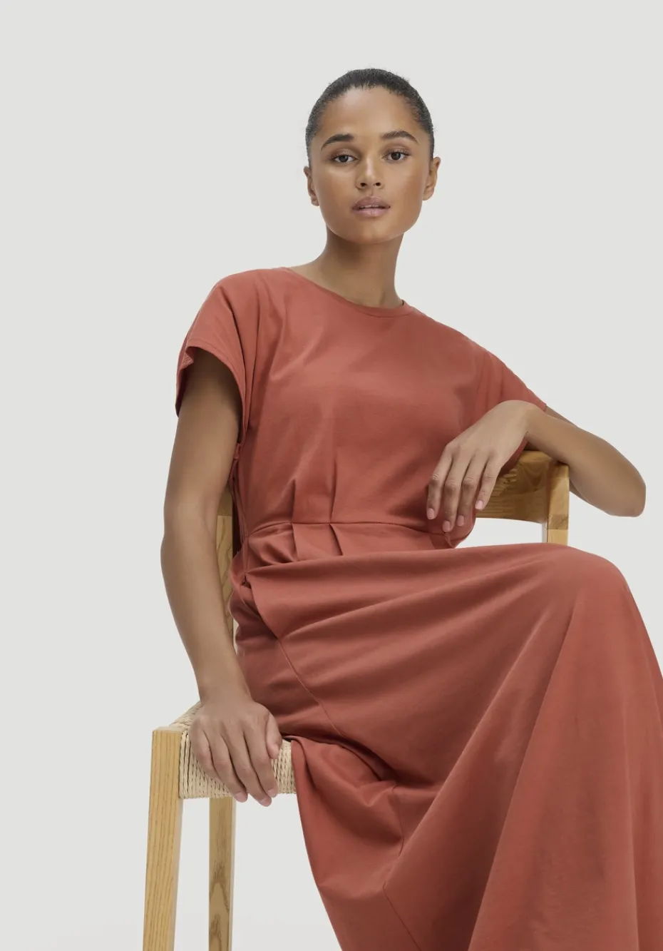hessnatur Jersey Kleid Knöchellang Relaxed aus reiner Bio-Baumwolle von terrakotta Outlet
