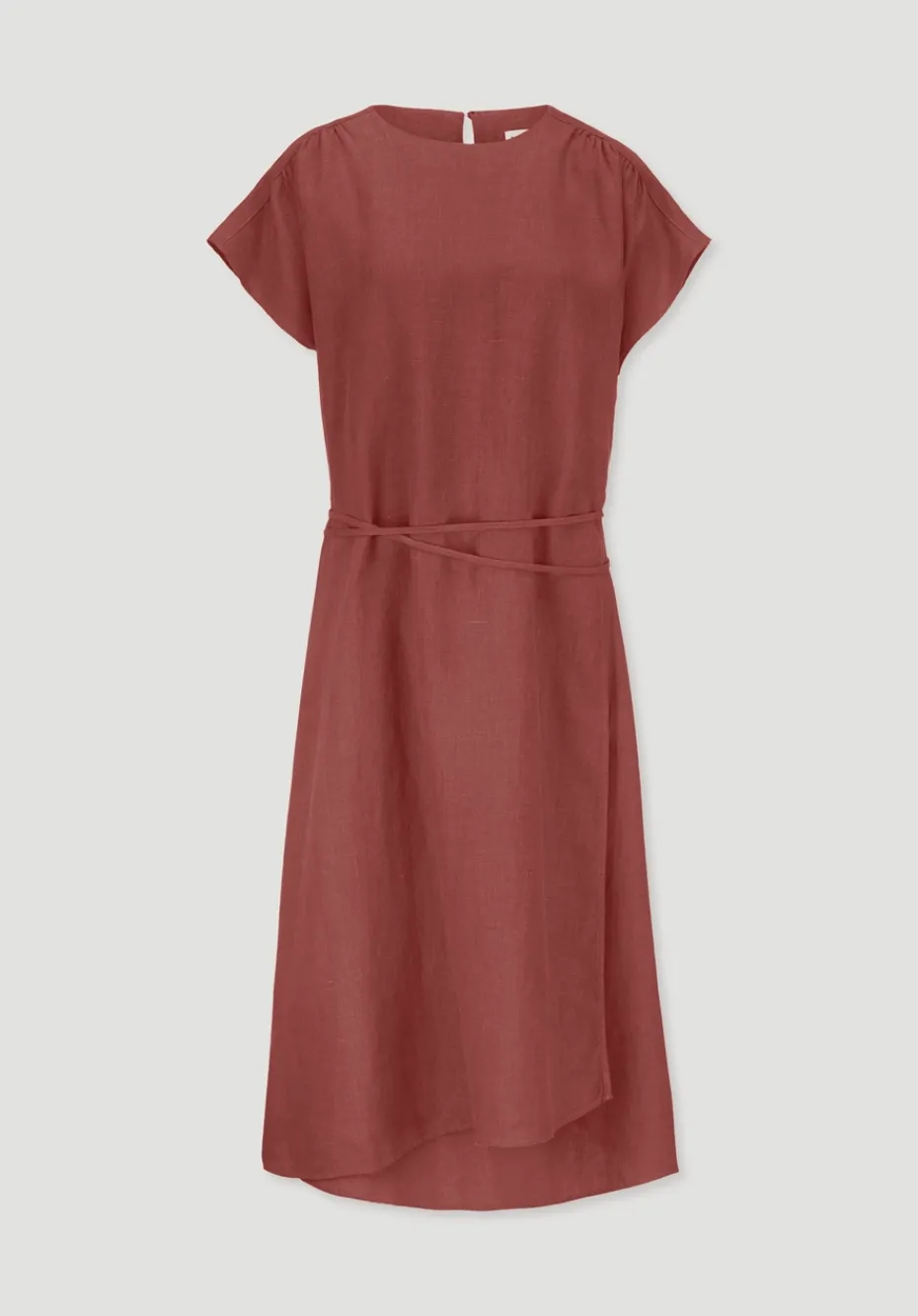 hessnatur Kleid mit Wickeloptik Midi aus reinem Leinen von terrakotta