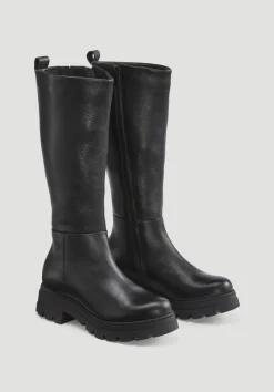 hessnatur Langschaft-Stiefel aus chromfrei gegerbtem Leder von schwarz Best