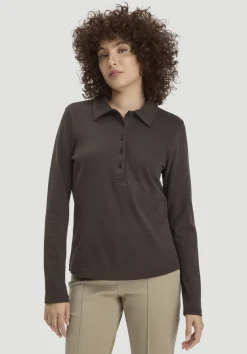 hessnatur Longsleeve Polo Slim aus reiner Bio-Baumwolle von kakao braun Clearance