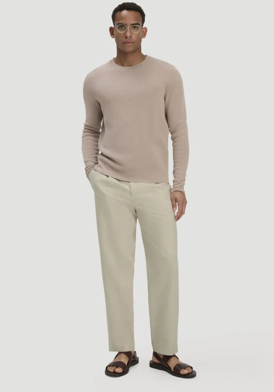 hessnatur Milano Strick Pullover Regular aus Leinen mit Bio-Baumwolle und LENZING™ ECOVERO™ Viskose von taupe Best