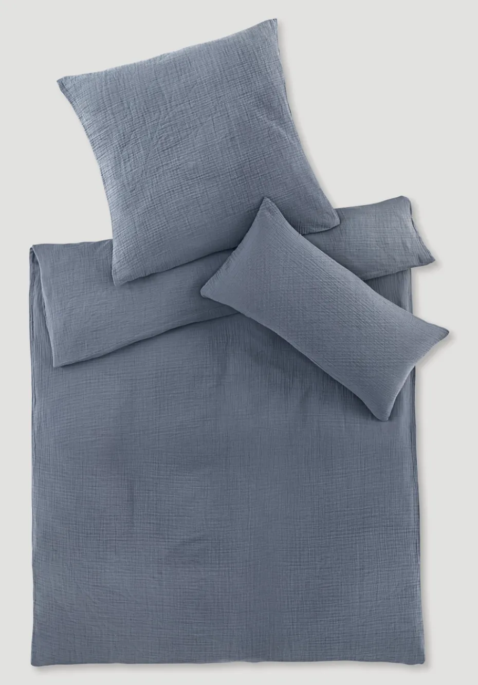 hessnatur Musselin Bettwäsche-Set aus reiner Bio-Baumwolle von stahlblau New