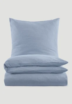 hessnatur Musselin Bettwäsche-Set aus reiner Bio-Baumwolle von graublau New