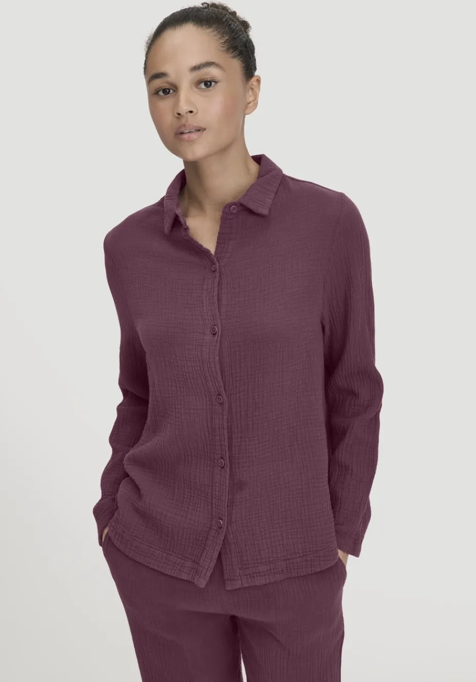hessnatur Musselin Hemd Oversize PURE COMFORT aus reiner Bio-Baumwolle von brombeere Clearance