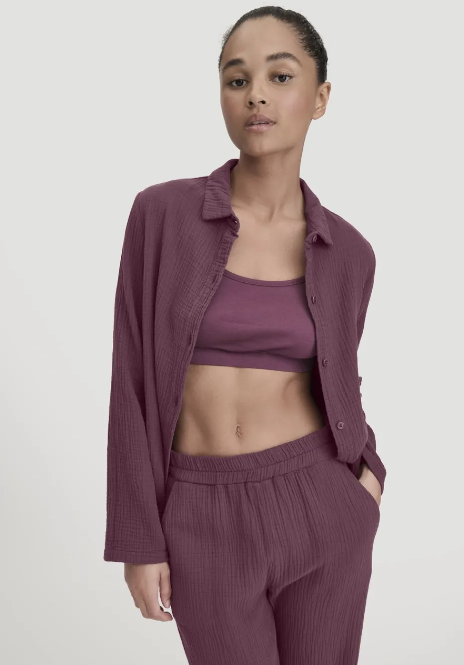 hessnatur Musselin Hemd Oversize PURE COMFORT aus reiner Bio-Baumwolle von brombeere Clearance