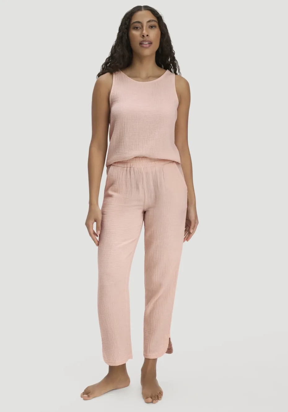 hessnatur Musselin Schlafhose Regular PURE COMFORT aus reiner Bio-Baumwolle von cremerosa Sale