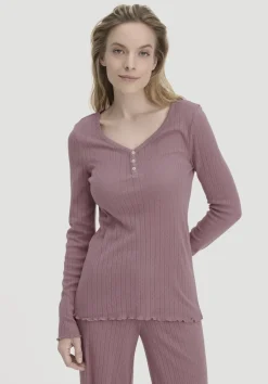 hessnatur Pointelle Henley Schlafshirt PURE COTTON aus reiner Bio-Baumwolle von altrosa Outlet