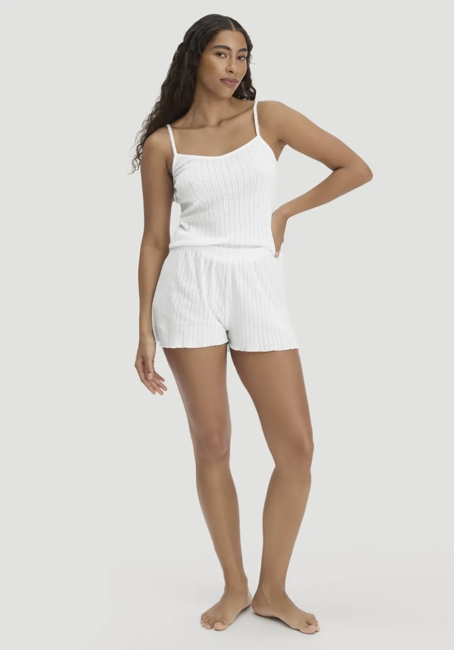 hessnatur Pointelle Schlafshorts PURE COTTON aus reiner Bio-Baumwolle von naturweiss Clearance