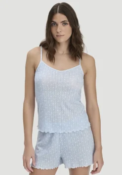 hessnatur Pointelle Spaghetti Top PURE COTTON aus reiner Bio-Baumwolle von nordisch blau Clearance