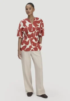 hessnatur Print Bluse Relaxed aus reinem Leinen von terrakotta Clearance