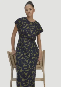 hessnatur Print Jersey Kleid Knöchellang Relaxed aus reiner Bio-Baumwolle von oliv Best