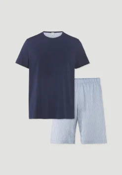 hessnatur Pyjama PURE COTTON aus reiner Bio-Baumwolle von helles jeansblau New