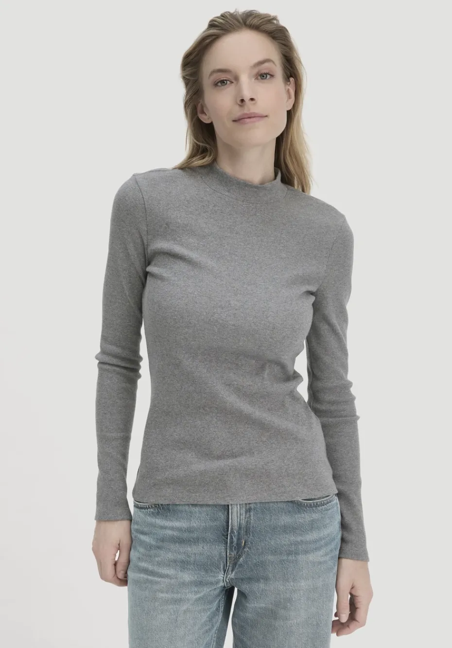 hessnatur Rib Longsleeve Slim aus Bio-Baumwolle von grau Sale