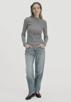 hessnatur Rib Longsleeve Slim aus Bio-Baumwolle von grau Sale