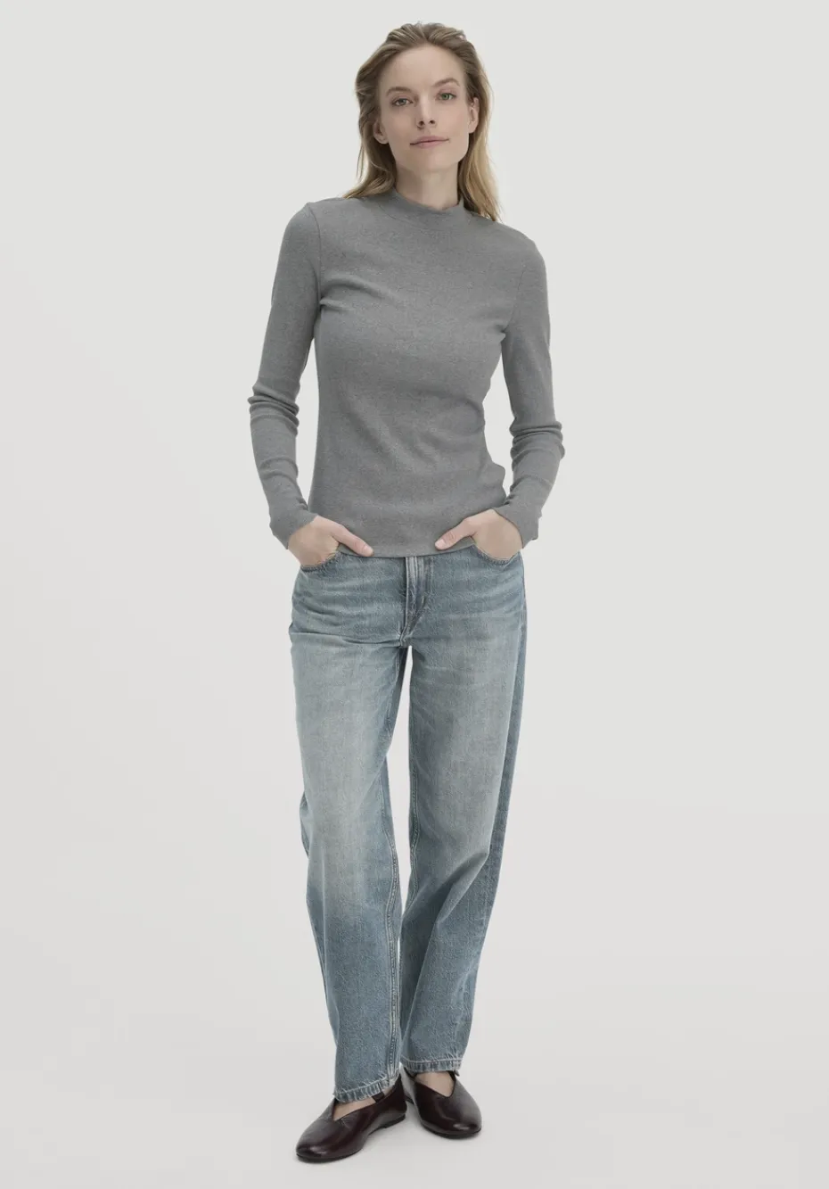 hessnatur Rib Longsleeve Slim aus Bio-Baumwolle von grau Sale
