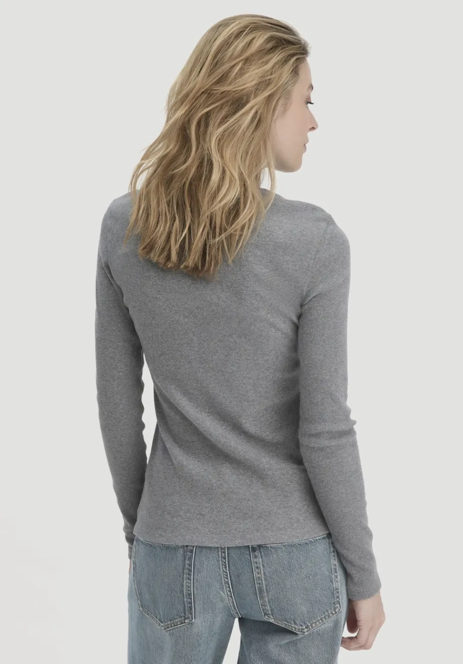 hessnatur Rib Longsleeve Slim aus Bio-Baumwolle von grau Sale