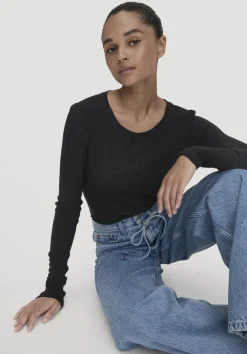 hessnatur Rib Shirt Slim aus Bio-Merinowolle und TENCEL™ Lyocell von schwarz Outlet