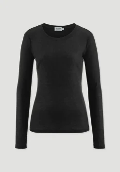 hessnatur Rib Shirt Slim aus Bio-Merinowolle und TENCEL™ Lyocell von schwarz Outlet