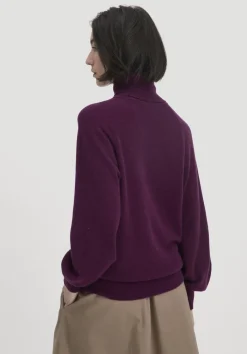 hessnatur Rollkragen Pullover Relaxed BETTER RECYCLING aus reinem Cashmere von dunkles purpur Discount
