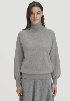 hessnatur Rollkragen Pullover Relaxed BETTER RECYCLING aus reinem Cashmere von hellgrau New