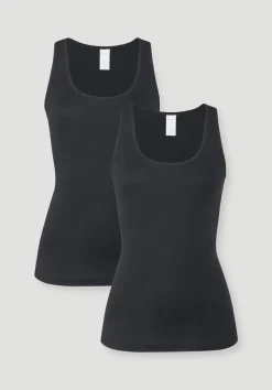 hessnatur Rundhals Tanktop im 2-Pack PURE COTTON aus reiner Bio-Baumwolle von schwarz Hot