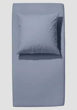 hessnatur Satin Spannbettlaken aus reiner Bio-Baumwolle von graublau