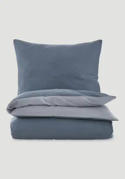 hessnatur Satin Wende Bettwäsche Set aus reiner Bio-Baumwolle von stahlblau Sale