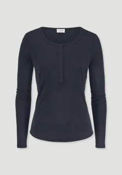 hessnatur Softrib Longsleeve Henley Fitted aus Bio-Baumwolle und Tencel™ Modal von marine Best