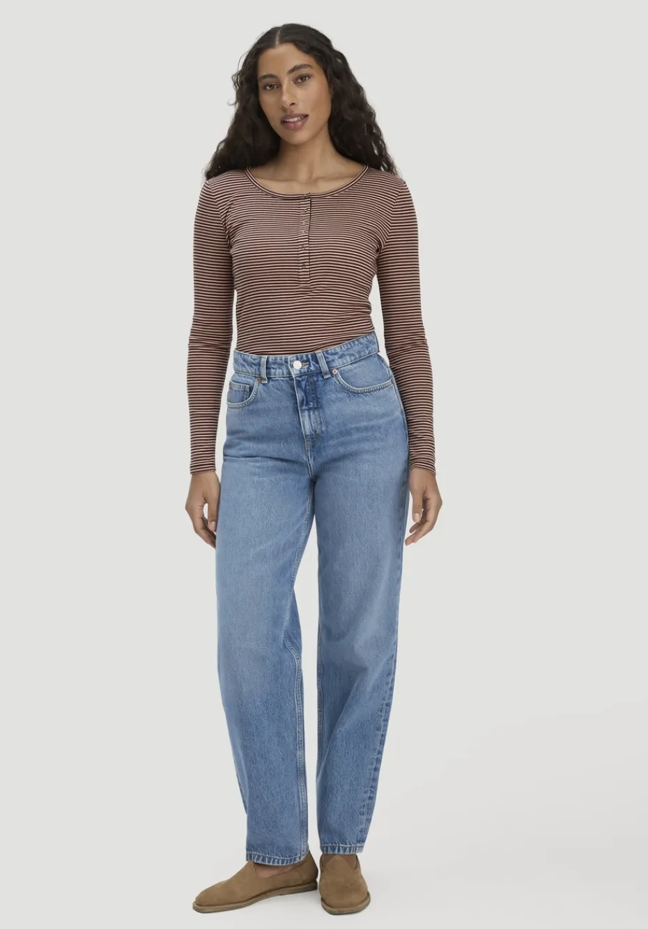 hessnatur Softrib Longsleeve Streifen Henley Fitted aus Bio-Baumwolle und TENCEL™ Modal von rosé Outlet