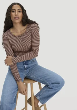 hessnatur Softrib Longsleeve Streifen Henley Fitted aus Bio-Baumwolle und TENCEL™ Modal von rosé Outlet
