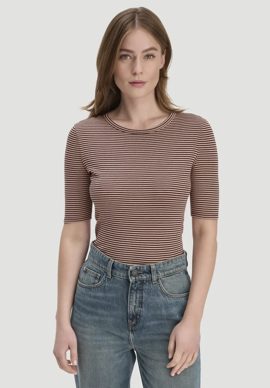 hessnatur Softrib Streifen T-Shirt Fitted aus Bio-Baumwolle und TENCEL™ Modal von rosé Online