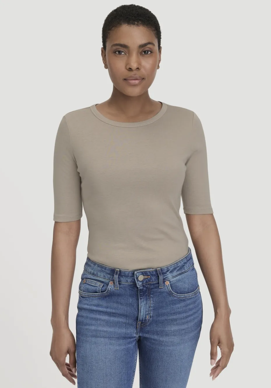 hessnatur Softrib T-Shirt Fitted aus Bio-Baumwolle und TENCEL™ Modal von taupe Discount