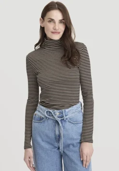 hessnatur Streifen Softrib Longsleeve Fitted aus Bio-Baumwolle und Modal von taupe Hot