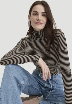 hessnatur Streifen Softrib Longsleeve Fitted aus Bio-Baumwolle und Modal von taupe Hot