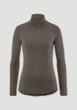 hessnatur Streifen Softrib Longsleeve Fitted aus Bio-Baumwolle und Modal von taupe Hot