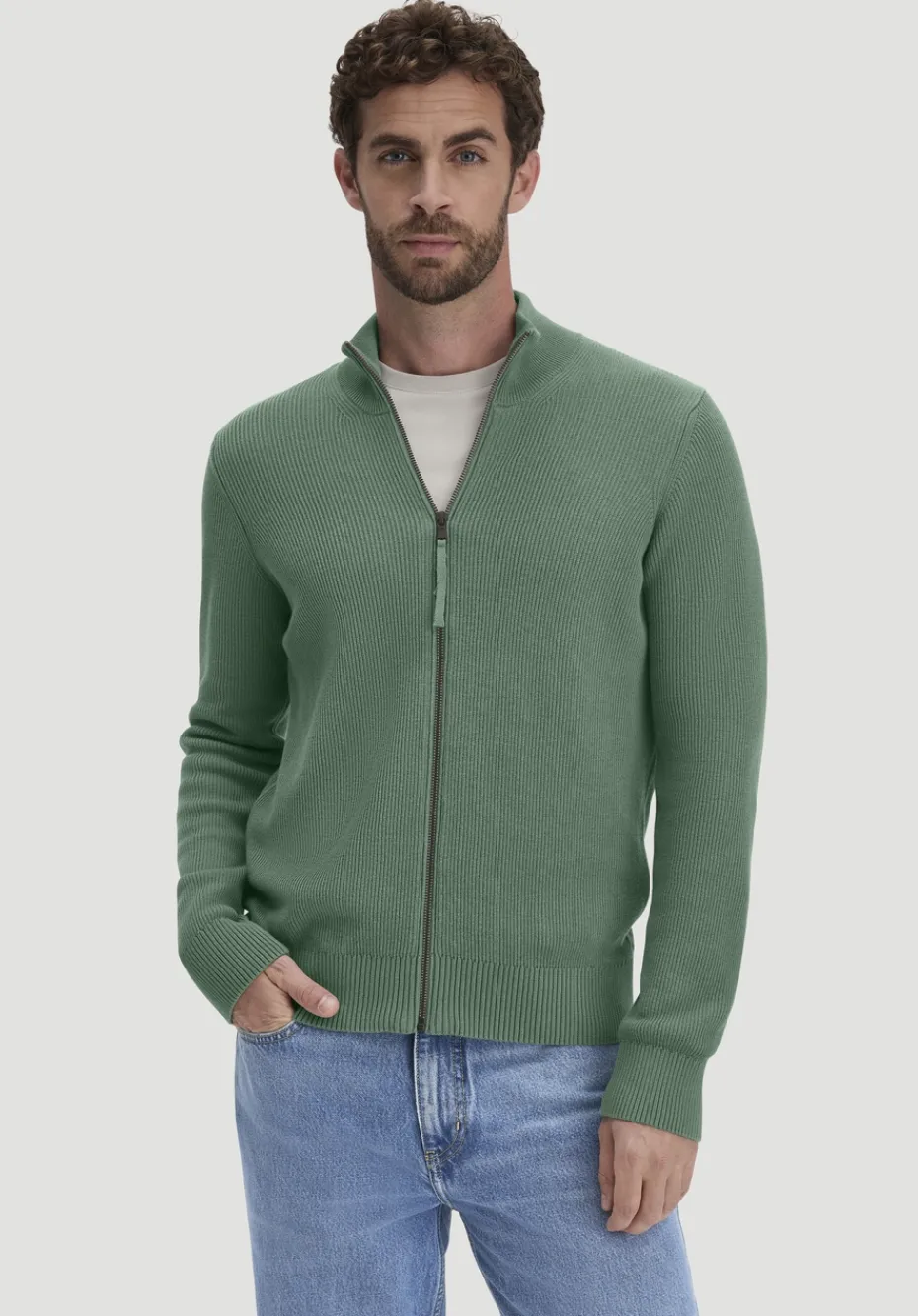 hessnatur Strick Jacke Regular aus reiner Bio-Baumwolle von efeugrün Best
